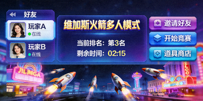维加斯火箭多人模式界面截图，展示好友协作与竞赛场景