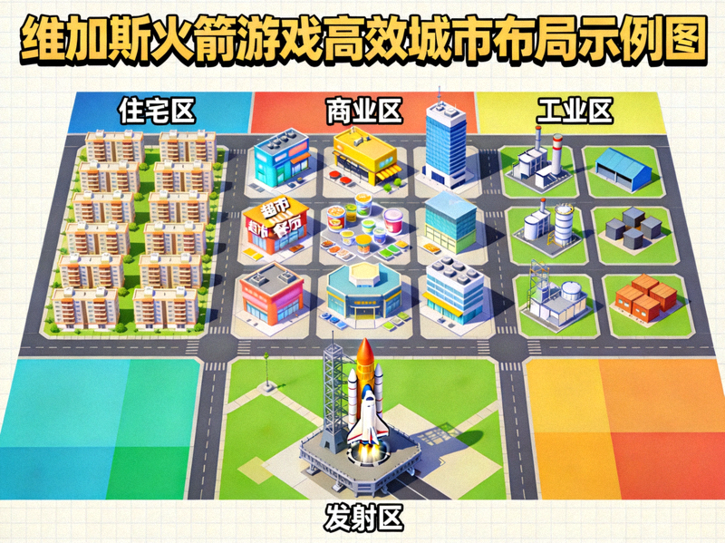 维加斯火箭游戏高效城市布局示例图 - 展示功能分区明确的建筑排列